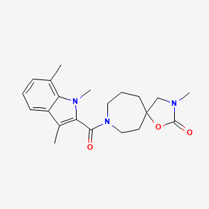 molecular formula C21H27N3O3 B5291995 3-methyl-8-[(1,3,7-trimethyl-1H-indol-2-yl)carbonyl]-1-oxa-3,8-diazaspiro[4.6]undecan-2-one 
