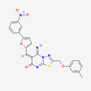 molecular formula C24H17N5O5S B5292222 5-imino-2-[(3-methylphenoxy)methyl]-6-{[5-(3-nitrophenyl)-2-furyl]methylene}-5,6-dihydro-7H-[1,3,4]thiadiazolo[3,2-a]pyrimidin-7-one 