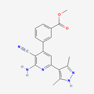 molecular formula C19H17N5O2 B5292357 methyl 3-[2-amino-3-cyano-6-(3,5-dimethyl-1H-pyrazol-4-yl)pyridin-4-yl]benzoate 