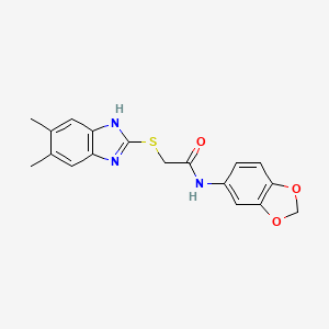 molecular formula C18H17N3O3S B5292398 N-1,3-benzodioxol-5-yl-2-[(5,6-dimethyl-1H-benzimidazol-2-yl)thio]acetamide 