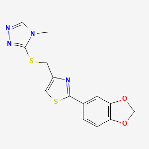 molecular formula C14H12N4O2S2 B5292418 3-({[2-(1,3-benzodioxol-5-yl)-1,3-thiazol-4-yl]methyl}thio)-4-methyl-4H-1,2,4-triazole 