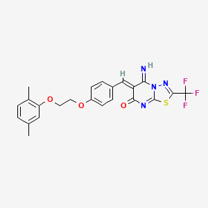 molecular formula C23H19F3N4O3S B5292484 6-{4-[2-(2,5-dimethylphenoxy)ethoxy]benzylidene}-5-imino-2-(trifluoromethyl)-5,6-dihydro-7H-[1,3,4]thiadiazolo[3,2-a]pyrimidin-7-one 