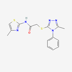 molecular formula C15H15N5OS2 B5292501 2-[(5-methyl-4-phenyl-4H-1,2,4-triazol-3-yl)thio]-N-(4-methyl-1,3-thiazol-2-yl)acetamide 