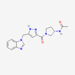molecular formula C18H20N6O2 B5292569 N-((3S)-1-{[5-(1H-benzimidazol-1-ylmethyl)-1H-pyrazol-3-yl]carbonyl}pyrrolidin-3-yl)acetamide 
