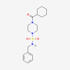 molecular formula C18H27N3O3S B5292632 N-benzyl-4-(cyclohexylcarbonyl)piperazine-1-sulfonamide 