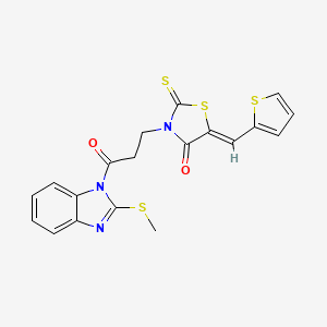 molecular formula C19H15N3O2S4 B5292681 3-{3-[2-(methylthio)-1H-benzimidazol-1-yl]-3-oxopropyl}-5-(2-thienylmethylene)-2-thioxo-1,3-thiazolidin-4-one 