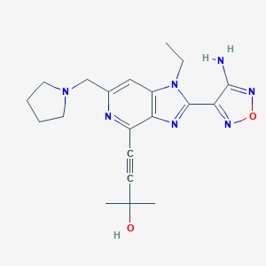 molecular formula C20H25N7O2 B529285 4-(2-(4-amino-1,2,5-oxadiazol-3-yl)-1-ethyl-6-(pyrrolidin-1-ylmethyl)-1H-imidazo[4,5-c]pyridin-4-yl)-2-methylbut-3-yn-2-ol 