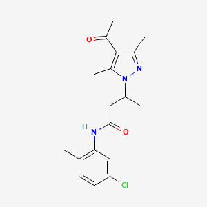molecular formula C18H22ClN3O2 B5293105 3-(4-acetyl-3,5-dimethyl-1H-pyrazol-1-yl)-N-(5-chloro-2-methylphenyl)butanamide 