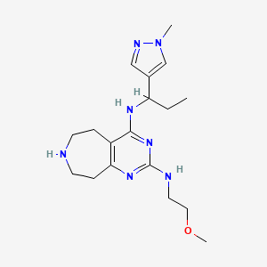 molecular formula C18H29N7O B5293171 N~2~-(2-methoxyethyl)-N~4~-[1-(1-methyl-1H-pyrazol-4-yl)propyl]-6,7,8,9-tetrahydro-5H-pyrimido[4,5-d]azepine-2,4-diamine 