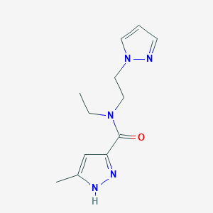 molecular formula C12H17N5O B5293236 N-ethyl-3-methyl-N-[2-(1H-pyrazol-1-yl)ethyl]-1H-pyrazole-5-carboxamide 