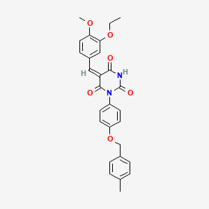 molecular formula C28H26N2O6 B5293240 5-(3-ethoxy-4-methoxybenzylidene)-1-{4-[(4-methylbenzyl)oxy]phenyl}-2,4,6(1H,3H,5H)-pyrimidinetrione 