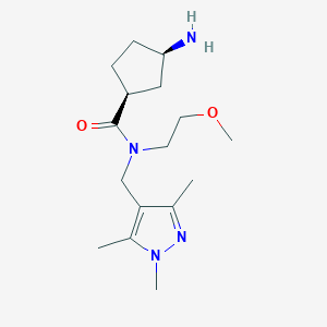 molecular formula C16H28N4O2 B5293241 rel-(1S,3R)-3-amino-N-(2-methoxyethyl)-N-[(1,3,5-trimethyl-1H-pyrazol-4-yl)methyl]cyclopentanecarboxamide hydrochloride 