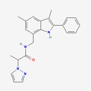 molecular formula C23H24N4O B5293257 N-[(3,5-dimethyl-2-phenyl-1H-indol-7-yl)methyl]-2-(1H-pyrazol-1-yl)propanamide 