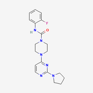 molecular formula C19H23FN6O B5293375 N-(2-fluorophenyl)-4-[2-(1-pyrrolidinyl)-4-pyrimidinyl]-1-piperazinecarboxamide 