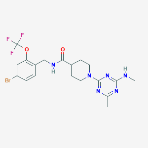 molecular formula C19H22BrF3N6O2 B529349 N-(2-(Trifluoromethoxy)-4-bromobenzyl)-1-(4-(methylamino)-6-methyl-1,3,5-triazine-2-yl)piperidine-4-carboxamide 