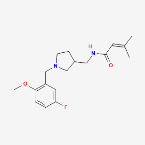molecular formula C18H25FN2O2 B5293559 N-{[1-(5-fluoro-2-methoxybenzyl)pyrrolidin-3-yl]methyl}-3-methylbut-2-enamide 