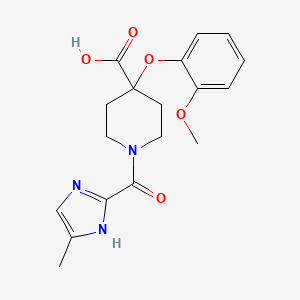 molecular formula C18H21N3O5 B5293693 4-(2-methoxyphenoxy)-1-[(4-methyl-1H-imidazol-2-yl)carbonyl]-4-piperidinecarboxylic acid 