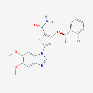 molecular formula C22H20ClN3O4S B529372 5-[5,6-双(甲氧基)-1H-苯并咪唑-1-基]-3-{[1-(2-氯苯基)乙基]氧基}-2-噻吩甲酰胺 