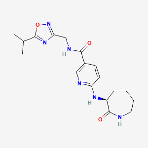 molecular formula C18H24N6O3 B5293794 N-[(5-isopropyl-1,2,4-oxadiazol-3-yl)methyl]-6-{[(3S)-2-oxoazepan-3-yl]amino}nicotinamide 
