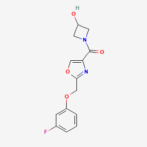 molecular formula C14H13FN2O4 B5293906 1-({2-[(3-fluorophenoxy)methyl]-1,3-oxazol-4-yl}carbonyl)azetidin-3-ol 