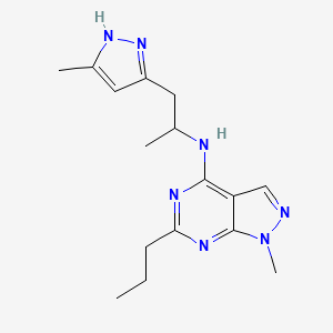 molecular formula C16H23N7 B5293932 1-methyl-N-[1-methyl-2-(3-methyl-1H-pyrazol-5-yl)ethyl]-6-propyl-1H-pyrazolo[3,4-d]pyrimidin-4-amine 