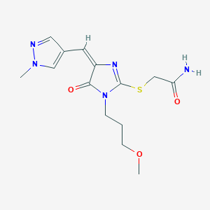 molecular formula C14H19N5O3S B5293955 2-({1-(3-methoxypropyl)-4-[(1-methyl-1H-pyrazol-4-yl)methylene]-5-oxo-4,5-dihydro-1H-imidazol-2-yl}thio)acetamide 