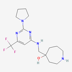 molecular formula C16H24F3N5O B5294128 4-({[2-(1-pyrrolidinyl)-6-(trifluoromethyl)-4-pyrimidinyl]amino}methyl)-4-azepanol dihydrochloride 