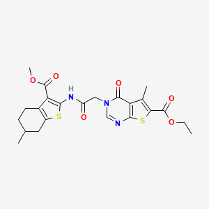 molecular formula C23H25N3O6S2 B5294144 ethyl 3-(2-{[3-(methoxycarbonyl)-6-methyl-4,5,6,7-tetrahydro-1-benzothien-2-yl]amino}-2-oxoethyl)-5-methyl-4-oxo-3,4-dihydrothieno[2,3-d]pyrimidine-6-carboxylate 