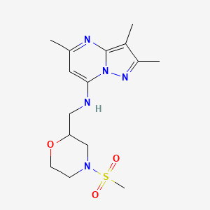 molecular formula C15H23N5O3S B5294299 2,3,5-trimethyl-N-{[4-(methylsulfonyl)-2-morpholinyl]methyl}pyrazolo[1,5-a]pyrimidin-7-amine 