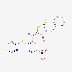 molecular formula C22H15N3O3S3 B5294387 3-benzyl-5-[5-nitro-2-(2-pyridinylthio)benzylidene]-2-thioxo-1,3-thiazolidin-4-one 