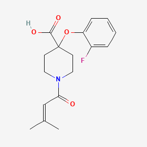 molecular formula C17H20FNO4 B5294406 4-(2-fluorophenoxy)-1-(3-methylbut-2-enoyl)piperidine-4-carboxylic acid 