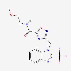 molecular formula C15H14F3N5O3 B5294454 N-(2-methoxyethyl)-3-{[2-(trifluoromethyl)-1H-benzimidazol-1-yl]methyl}-1,2,4-oxadiazole-5-carboxamide 