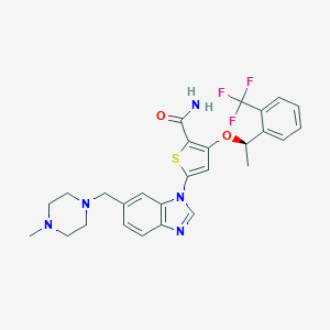 B529461 (R)-5-(6-((4-methylpiperazin-1-yl)methyl)-1H-benzo[d]imidazol-1-yl)-3-(1-(2-(trifluoromethyl)phenyl)ethoxy)thiophene-2-carboxamide CAS No. 929095-18-1
