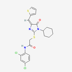 molecular formula C22H21Cl2N3O2S2 B5294612 2-{[1-cyclohexyl-5-oxo-4-(2-thienylmethylene)-4,5-dihydro-1H-imidazol-2-yl]thio}-N-(2,4-dichlorophenyl)acetamide 
