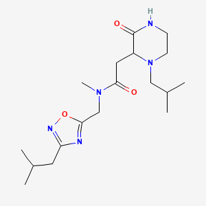 molecular formula C18H31N5O3 B5294620 N-[(3-isobutyl-1,2,4-oxadiazol-5-yl)methyl]-2-(1-isobutyl-3-oxo-2-piperazinyl)-N-methylacetamide 
