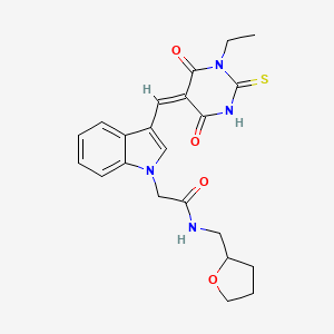 molecular formula C22H24N4O4S B5294826 2-{3-[(1-ethyl-4,6-dioxo-2-thioxotetrahydro-5(2H)-pyrimidinylidene)methyl]-1H-indol-1-yl}-N-(tetrahydro-2-furanylmethyl)acetamide 