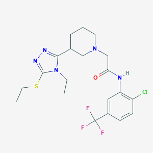 molecular formula C20H25ClF3N5OS B529499 N-[2-chloro-5-(trifluoromethyl)phenyl]-2-[3-(4-ethyl-5-ethylsulfanyl-1,2,4-triazol-3-yl)piperidin-1-yl]acetamide 