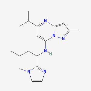 molecular formula C18H26N6 B5294995 5-isopropyl-2-methyl-N-[1-(1-methyl-1H-imidazol-2-yl)butyl]pyrazolo[1,5-a]pyrimidin-7-amine 
