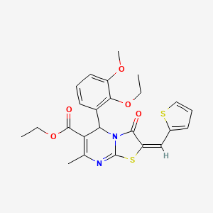 molecular formula C24H24N2O5S2 B5295029 ethyl 5-(2-ethoxy-3-methoxyphenyl)-7-methyl-3-oxo-2-(2-thienylmethylene)-2,3-dihydro-5H-[1,3]thiazolo[3,2-a]pyrimidine-6-carboxylate 
