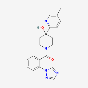 molecular formula C20H21N5O2 B5295100 4-(5-methylpyridin-2-yl)-1-[2-(1H-1,2,4-triazol-1-yl)benzoyl]piperidin-4-ol 