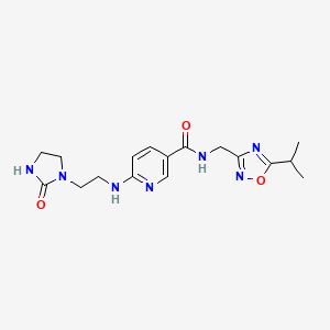 molecular formula C17H23N7O3 B5295152 N-[(5-isopropyl-1,2,4-oxadiazol-3-yl)methyl]-6-{[2-(2-oxoimidazolidin-1-yl)ethyl]amino}nicotinamide 
