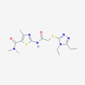 molecular formula C15H22N6O2S2 B5295237 2-({[(4,5-diethyl-4H-1,2,4-triazol-3-yl)thio]acetyl}amino)-N,N,4-trimethyl-1,3-thiazole-5-carboxamide 