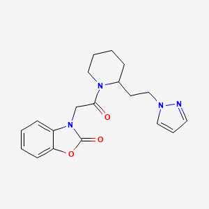 molecular formula C19H22N4O3 B5295400 3-(2-oxo-2-{2-[2-(1H-pyrazol-1-yl)ethyl]piperidin-1-yl}ethyl)-1,3-benzoxazol-2(3H)-one 