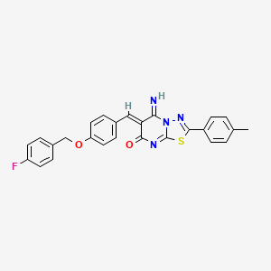 molecular formula C26H19FN4O2S B5295518 6-{4-[(4-fluorobenzyl)oxy]benzylidene}-5-imino-2-(4-methylphenyl)-5,6-dihydro-7H-[1,3,4]thiadiazolo[3,2-a]pyrimidin-7-one 