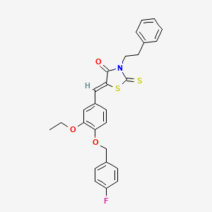 molecular formula C27H24FNO3S2 B5295540 5-{3-ethoxy-4-[(4-fluorobenzyl)oxy]benzylidene}-3-(2-phenylethyl)-2-thioxo-1,3-thiazolidin-4-one 