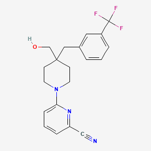 molecular formula C20H20F3N3O B5295571 6-{4-(hydroxymethyl)-4-[3-(trifluoromethyl)benzyl]piperidin-1-yl}pyridine-2-carbonitrile 