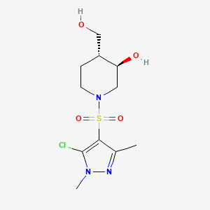 molecular formula C11H18ClN3O4S B5295647 (3R*,4R*)-1-[(5-chloro-1,3-dimethyl-1H-pyrazol-4-yl)sulfonyl]-4-(hydroxymethyl)-3-piperidinol 