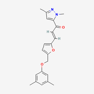 molecular formula C21H22N2O3 B5295652 3-{5-[(3,5-dimethylphenoxy)methyl]-2-furyl}-1-(1,3-dimethyl-1H-pyrazol-5-yl)-2-propen-1-one 