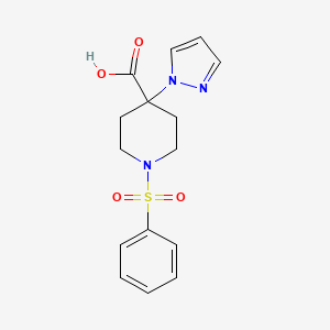 molecular formula C15H17N3O4S B5295754 1-(phenylsulfonyl)-4-(1H-pyrazol-1-yl)piperidine-4-carboxylic acid 