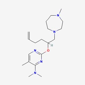 molecular formula C19H33N5O B5295845 N,N,5-trimethyl-2-({(2S,5R)-5-[(4-methyl-1,4-diazepan-1-yl)methyl]tetrahydrofuran-2-yl}methyl)pyrimidin-4-amine 
